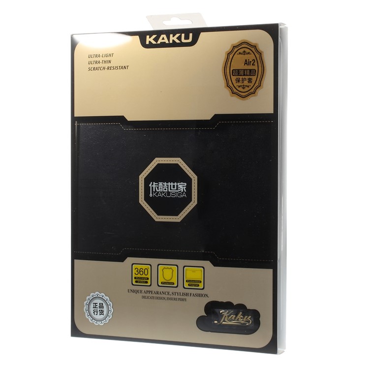 KAKUSIGA Leather Stand Case w/ Elastic Band for iPad Air 2 - Black-8