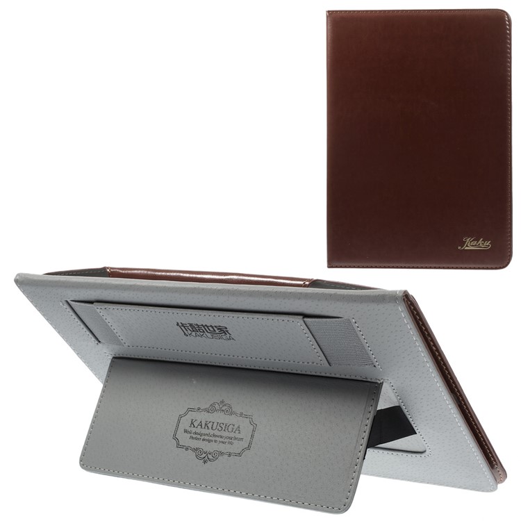 KAKUSIGA Leather Case Cover w/ Elastic Band for iPad Air 2 - Brown-1