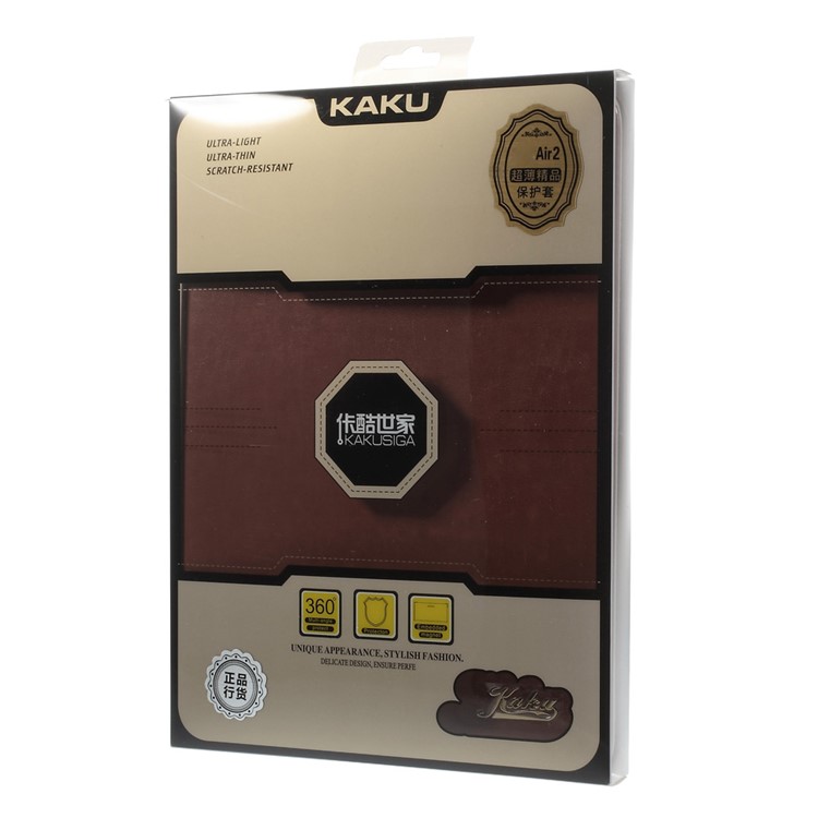 KAKUSIGA Leather Case Cover w/ Elastic Band for iPad Air 2 - Brown-8