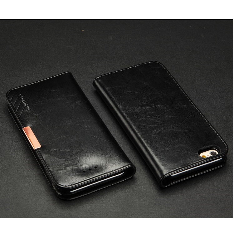 KLD Royale II Series for iPhone 6 6s (4.7) Genuine Leather Magnetic Flip Case - Black-1