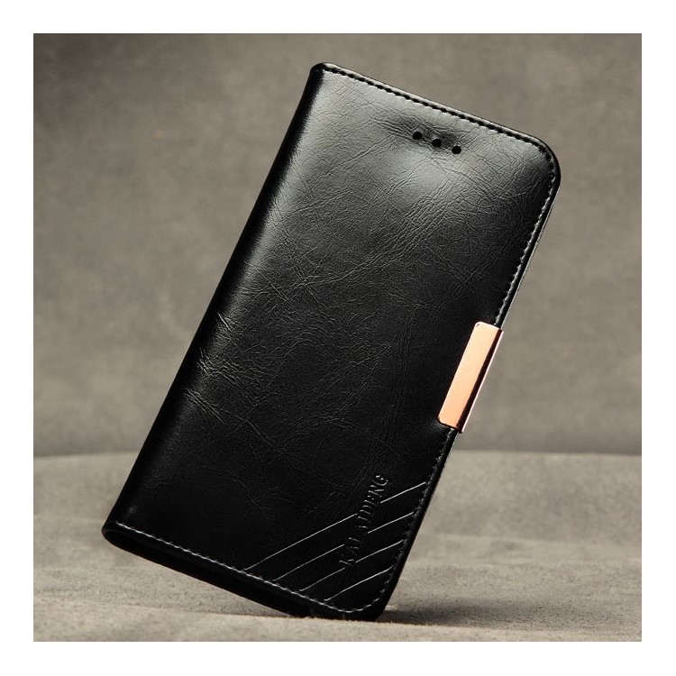 KLD Royale II Series for iPhone 6 6s (4.7) Genuine Leather Magnetic Flip Case - Black-2
