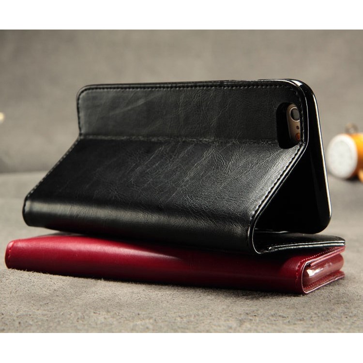 KLD Royale II Series for iPhone 6 6s (4.7) Genuine Leather Magnetic Flip Case - Black-3