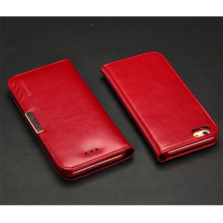 KLD Royale II Series for iPhone 6 6s (4.7) Genuine Leather Magnetic Flip Cover - Red-1