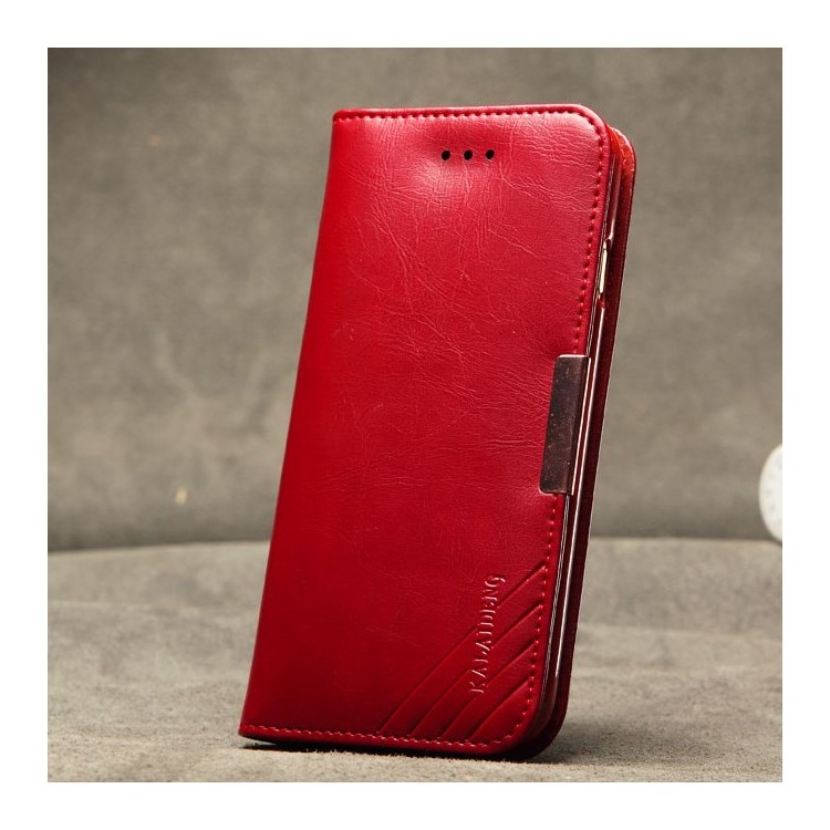 KLD Royale II Series for iPhone 6 6s (4.7) Genuine Leather Magnetic Flip Cover - Red-2