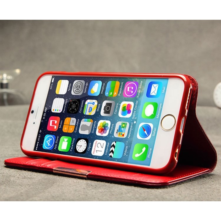 KLD Royale II Series for iPhone 6 6s (4.7) Genuine Leather Magnetic Flip Cover - Red-3