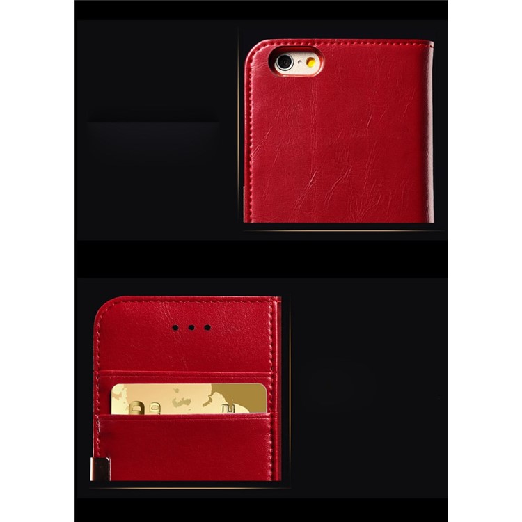 KLD Royale II Series for iPhone 6 6s (4.7) Genuine Leather Magnetic Flip Cover - Red-5