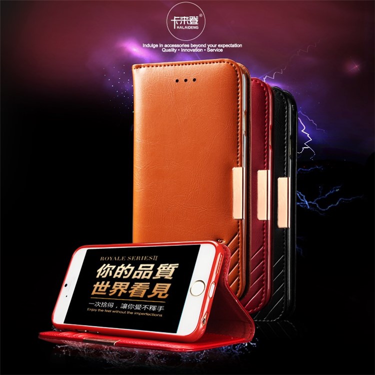 KLD Royale II Series for iPhone 6 6s (4.7) Genuine Leather Magnetic Flip Cover - Red-7