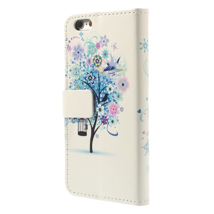 Leather Card Slot Stand Cover for iPhone 6 / 6s 4.7 inch - Blue Flower Tree-2