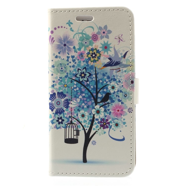 Leather Card Slot Stand Cover for iPhone 6 / 6s 4.7 inch - Blue Flower Tree-3
