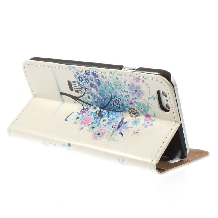 Leather Card Slot Stand Cover for iPhone 6 / 6s 4.7 inch - Blue Flower Tree-4