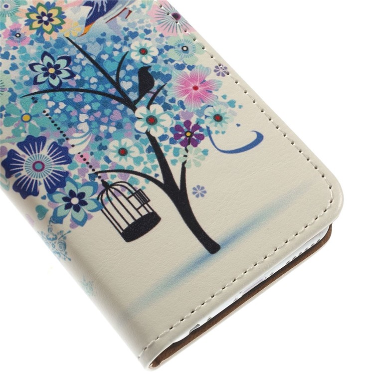 Leather Card Slot Stand Cover for iPhone 6 / 6s 4.7 inch - Blue Flower Tree-7