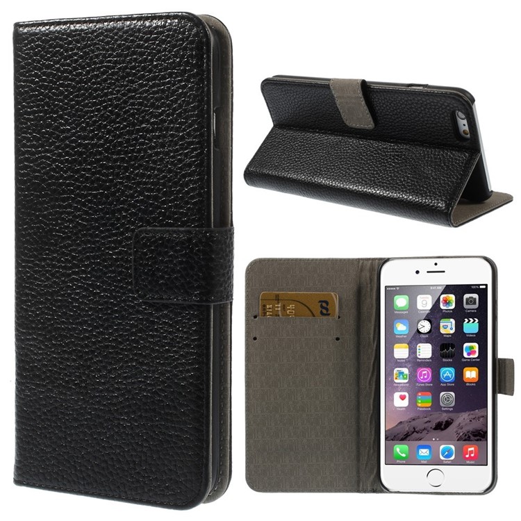 Magnetic Genuine Leather Stand Case for iPhone 6 Plus / 6s Plus with Card Slot - Black-1
