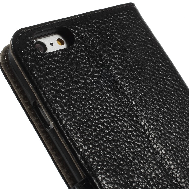 Lychee Genuine Leather Case Cover for iPhone 6 6s (4.7) with Card Slots - Black-8