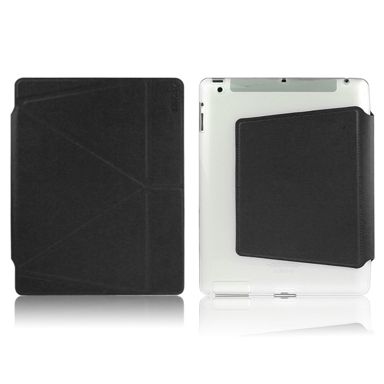 ENKAY Origami Stand Smart TPU & Leather Case for iPad 2 3 4 - Black-1