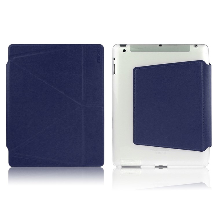 ENKAY Smart TPU & Leather Cover for iPad 2 3 4 with Origami Stand - Dark Blue-1