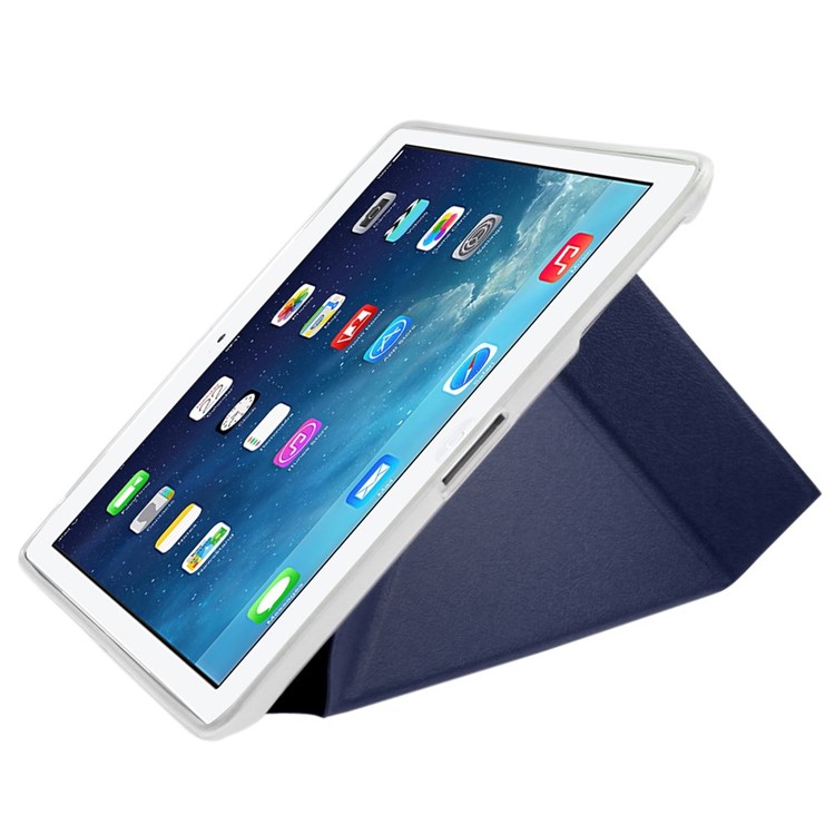 ENKAY Smart TPU & Leather Cover for iPad 2 3 4 with Origami Stand - Dark Blue-2