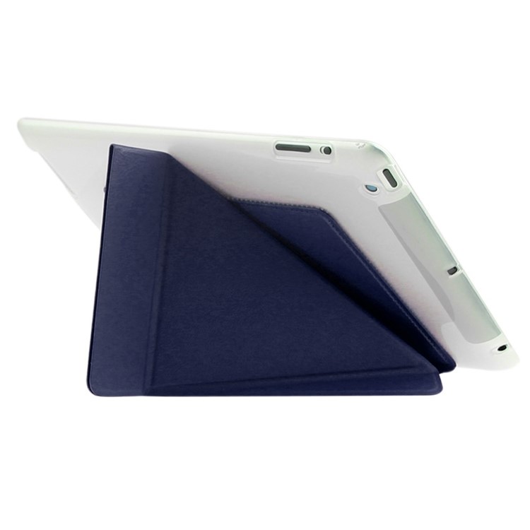 ENKAY Smart TPU & Leather Cover for iPad 2 3 4 with Origami Stand - Dark Blue-3