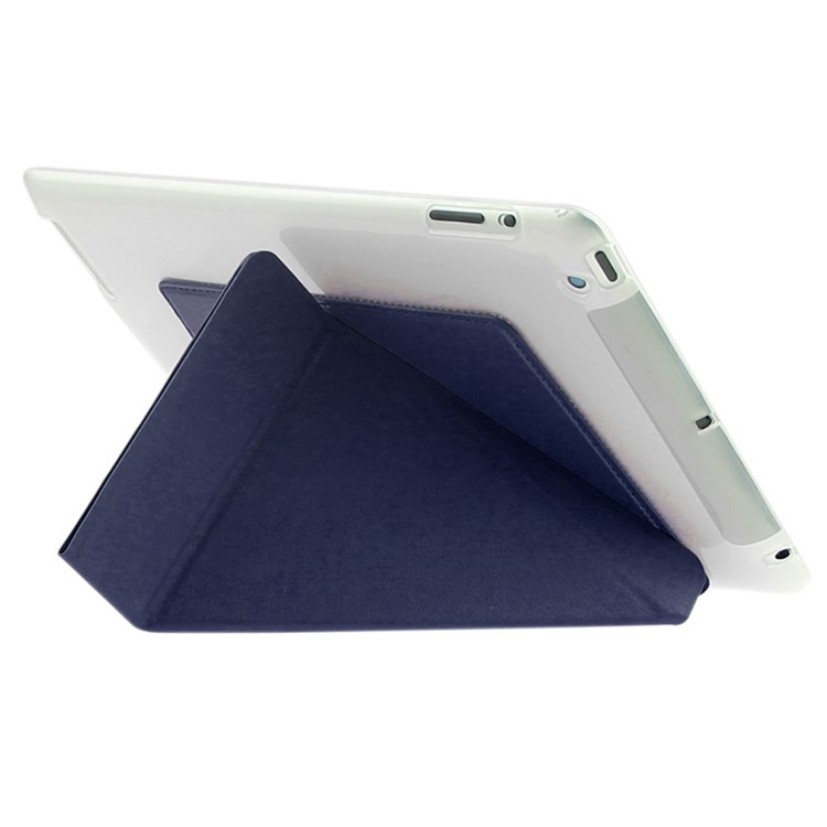 ENKAY Smart TPU & Leather Cover for iPad 2 3 4 with Origami Stand - Dark Blue-4