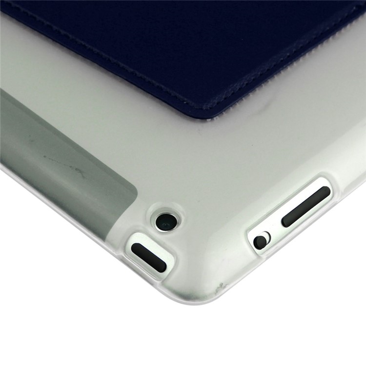 ENKAY Smart TPU & Leather Cover for iPad 2 3 4 with Origami Stand - Dark Blue-6