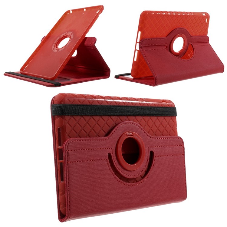 Twill Grain Leather Cover w/ 360 Degree Rotatory Stand for iPad Mini / Mini 2 / Mini 3 - Red-1