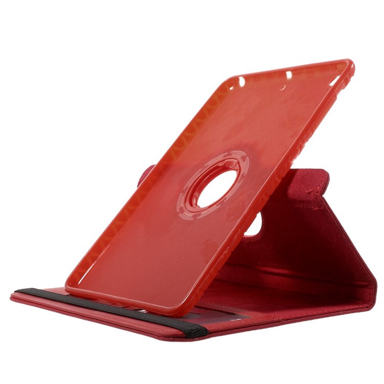 Twill Grain Leather Cover w/ 360 Degree Rotatory Stand for iPad Mini / Mini 2 / Mini 3 - Red-5