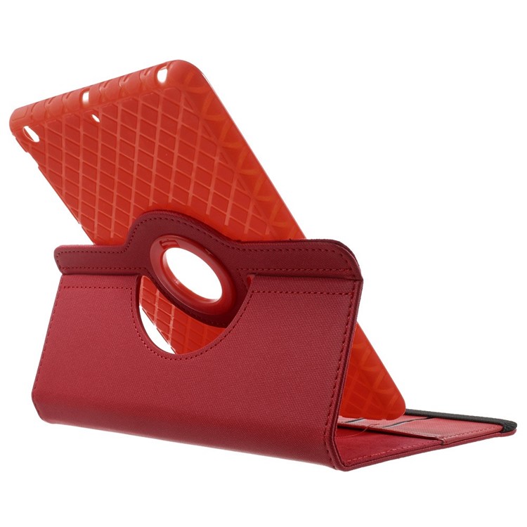 Twill Grain Leather Cover w/ 360 Degree Rotatory Stand for iPad Mini / Mini 2 / Mini 3 - Red-6