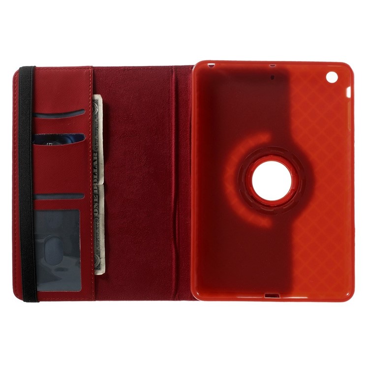Twill Grain Leather Cover w/ 360 Degree Rotatory Stand for iPad Mini / Mini 2 / Mini 3 - Red-7