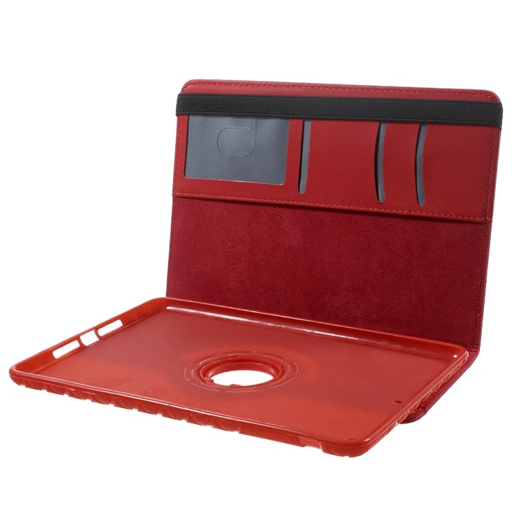 Twill Grain Leather Cover w/ 360 Degree Rotatory Stand for iPad Mini / Mini 2 / Mini 3 - Red-8