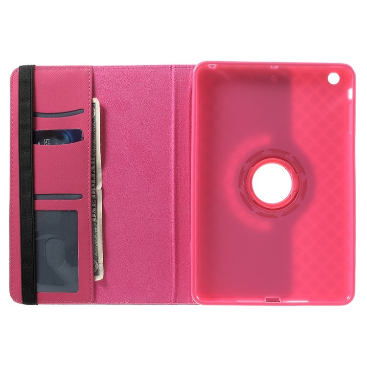 Twill Grain PU Leather Case w/ 360 Degree Rotatory Stand for iPad Mini / Mini 2 / Mini 3 - Rose-7