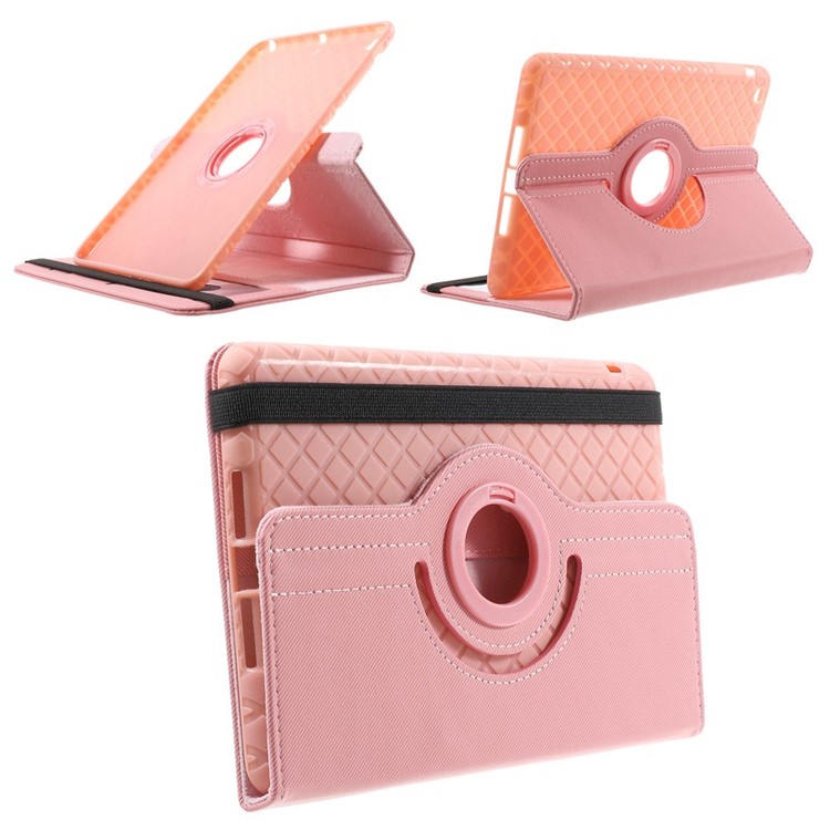 Twill Grain PU Leather Cover w/ 360 Degree Rotatory Stand for iPad Mini / Mini 2 / Mini 3 - Pink-1