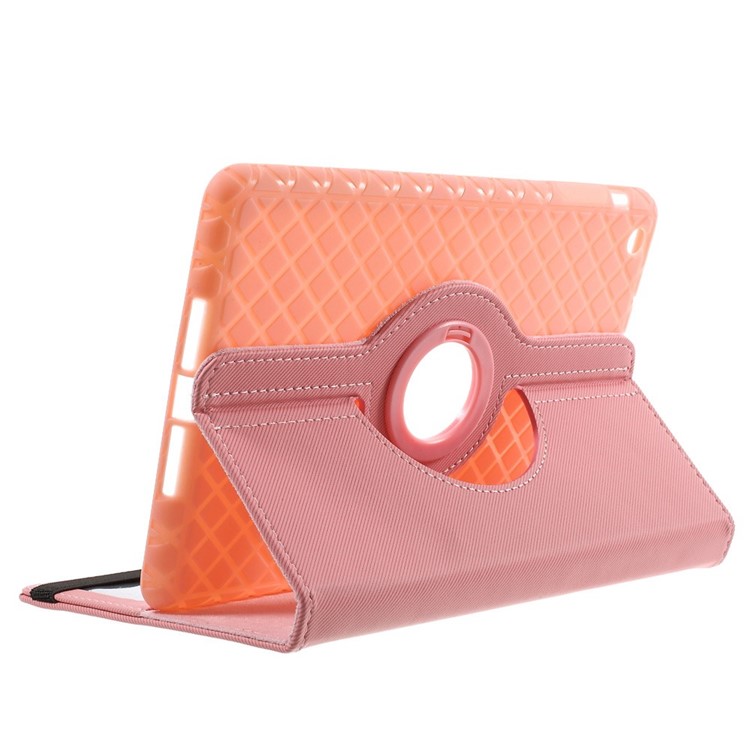 Twill Grain PU Leather Cover w/ 360 Degree Rotatory Stand for iPad Mini / Mini 2 / Mini 3 - Pink-4
