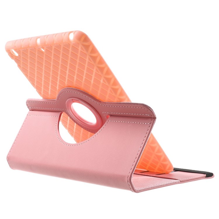 Twill Grain PU Leather Cover w/ 360 Degree Rotatory Stand for iPad Mini / Mini 2 / Mini 3 - Pink-6