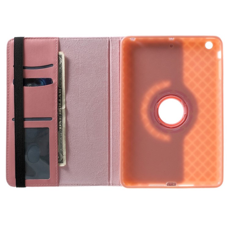Twill Grain PU Leather Cover w/ 360 Degree Rotatory Stand for iPad Mini / Mini 2 / Mini 3 - Pink-7