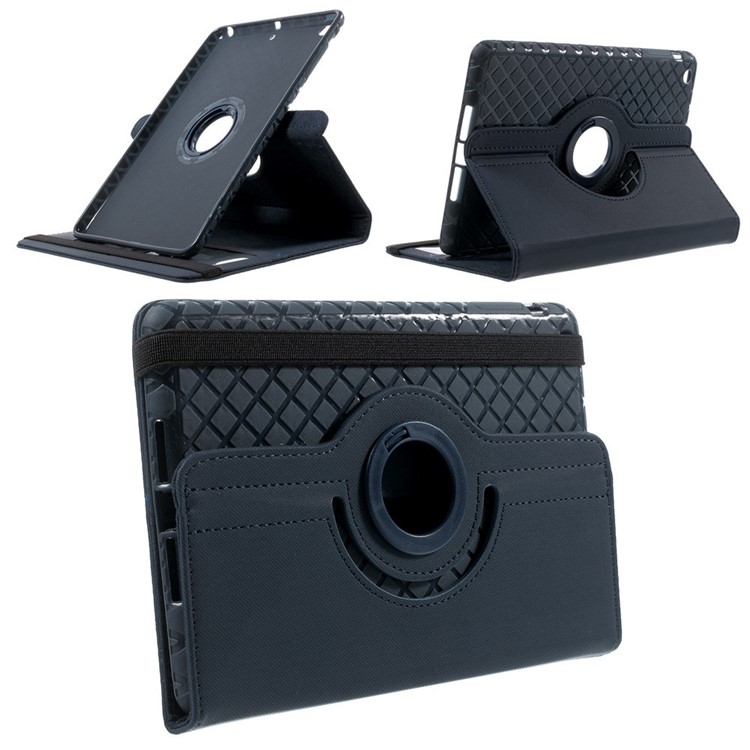 Twill Grain Leather Cover w/ 360 Degree Rotatory Stand for iPad Mini / Mini 2 / Mini 3 - Dark Blue-1