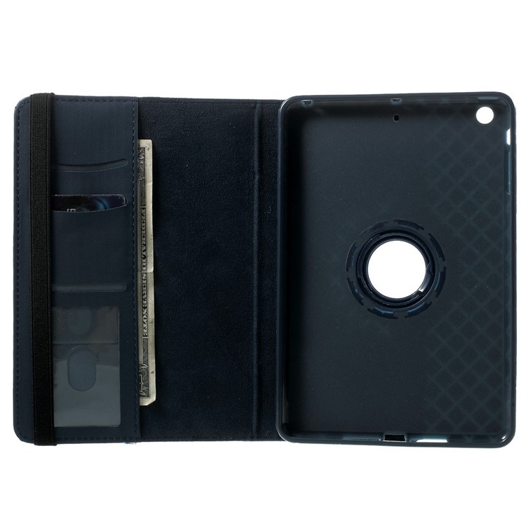 Twill Grain Leather Cover w/ 360 Degree Rotatory Stand for iPad Mini / Mini 2 / Mini 3 - Dark Blue-7
