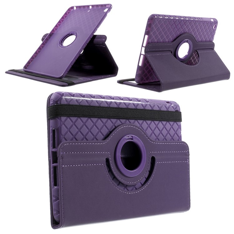 Twill Grain Leather Case Cover w/ 360 Degree Rotatory Stand for iPad Mini / Mini 2 / Mini 3 - Purple-1