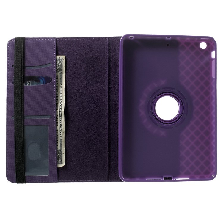 Twill Grain Leather Case Cover w/ 360 Degree Rotatory Stand for iPad Mini / Mini 2 / Mini 3 - Purple-7