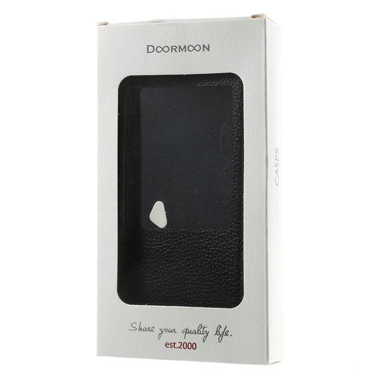 DOORMOON Litchi Window View Top Layer Genuine Leather Flip Case for iPhone 6 Plus / 6s Plus - Black-11