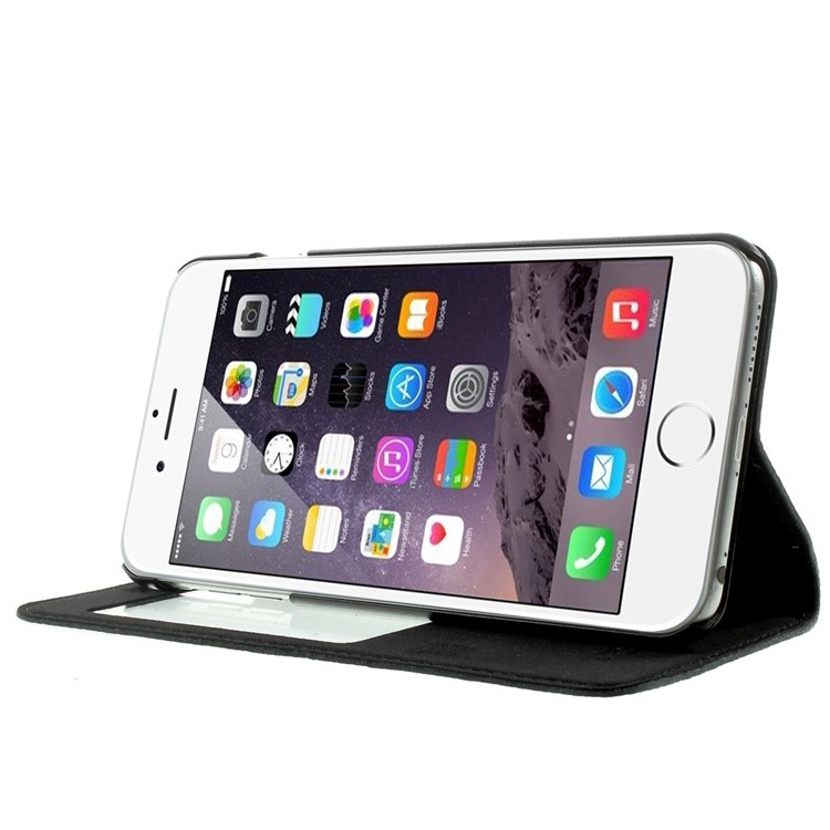 DOORMOON Litchi Window View Top Layer Genuine Leather Flip Case for iPhone 6 Plus / 6s Plus - Black-3