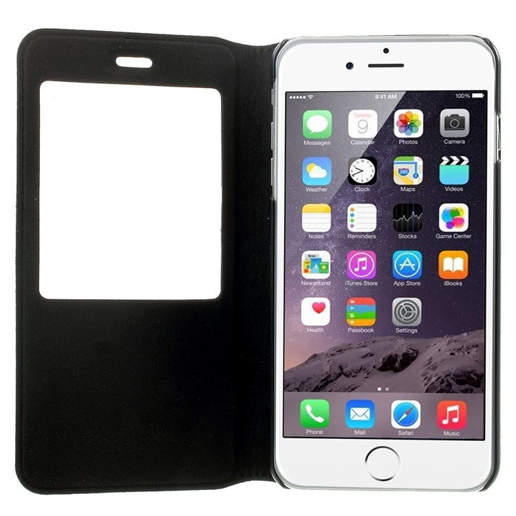 DOORMOON Litchi Window View Top Layer Genuine Leather Flip Case for iPhone 6 Plus / 6s Plus - Black-5