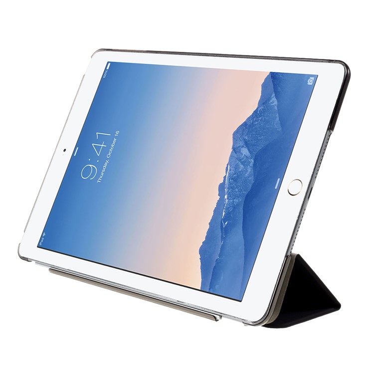 Black Tri-fold Leather Single Front Smart Cover + Back PC Case for iPad Air 2-10