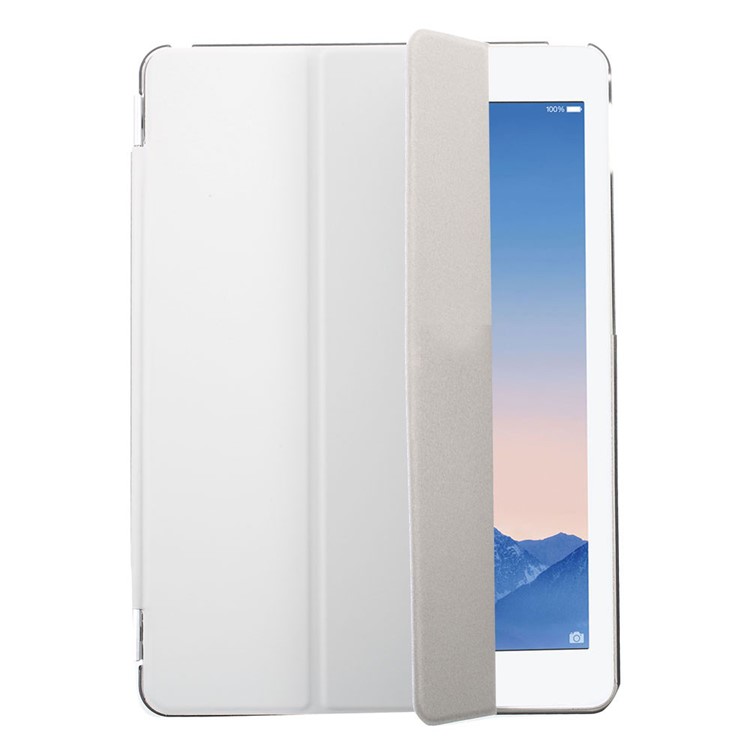 White Tri-fold Single Front Leather Smart Cover + Back PC Shell for iPad Air 2-1