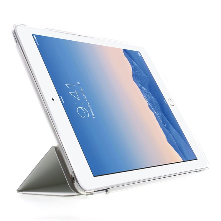 White Tri-fold Single Front Leather Smart Cover + Back PC Shell for iPad Air 2-4