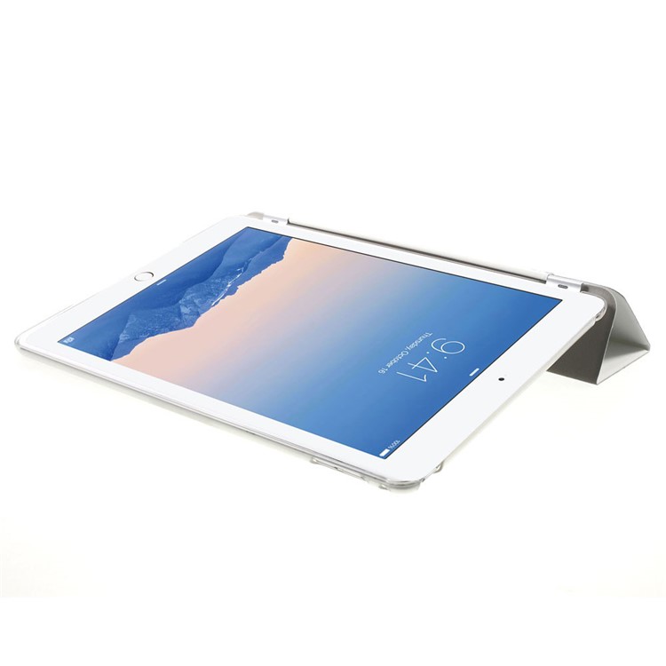 White Tri-fold Single Front Leather Smart Cover + Back PC Shell for iPad Air 2-6