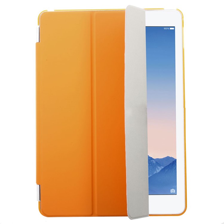 Orange Tri-fold Single Front Smart Leather Cover + Plastic Back Case for iPad Air 2-1
