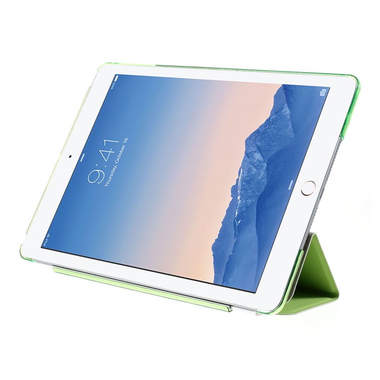 Green Tri-fold Single Front Leather Smart Cover + Back PC Shell for iPad Air 2-11