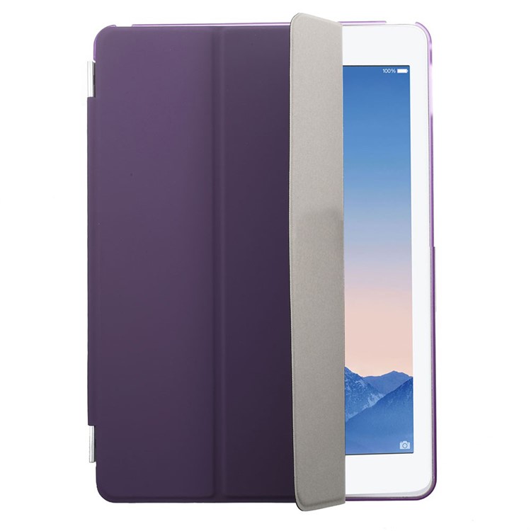 Purple Tri-fold Leather Single Front Smart Cover + Back Plastic Case for iPad Air 2-1
