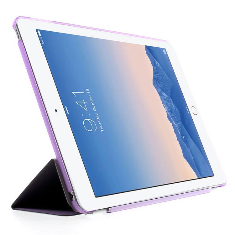 Purple Tri-fold Leather Single Front Smart Cover + Back Plastic Case for iPad Air 2-4