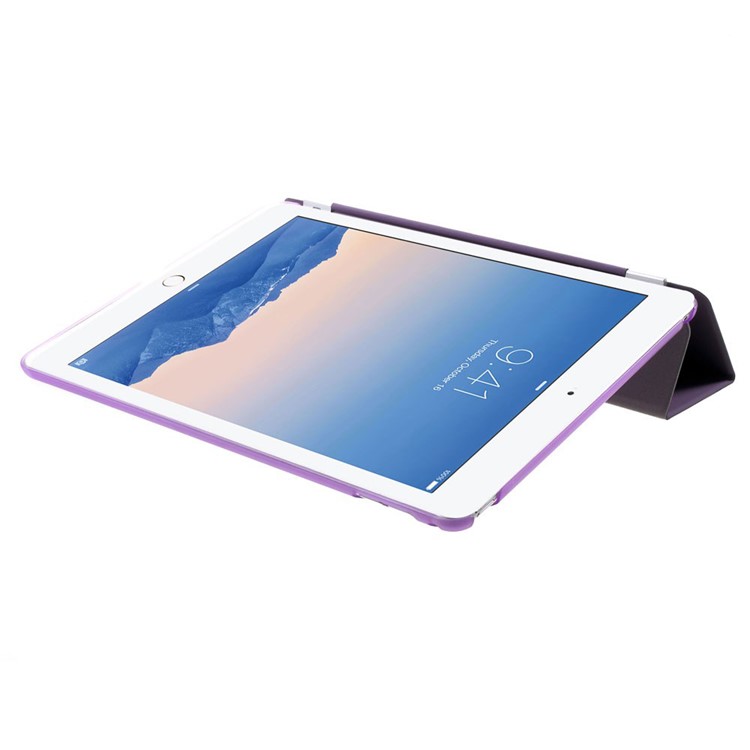 Purple Tri-fold Leather Single Front Smart Cover + Back Plastic Case for iPad Air 2-6