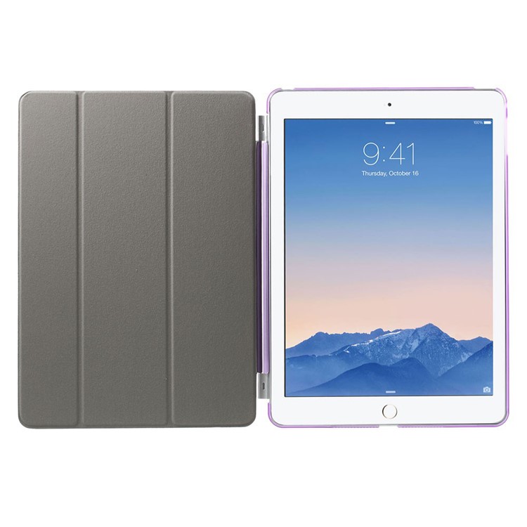 Purple Tri-fold Leather Single Front Smart Cover + Back Plastic Case for iPad Air 2-7